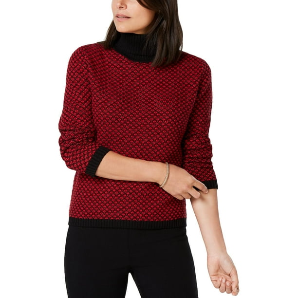 Karen Scott - Karen Scott Womens Cotton Pattern Pullover Sweater Red L ...