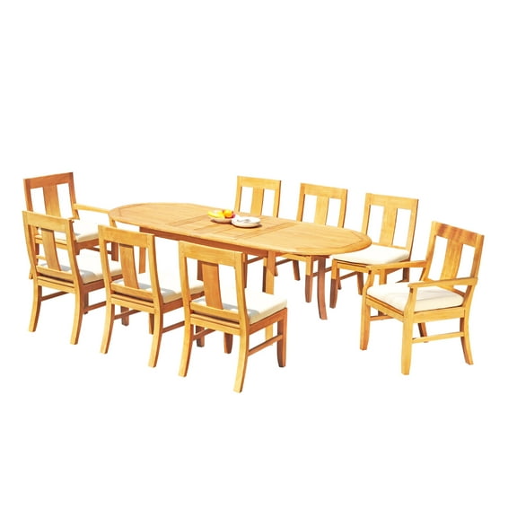 Teak Dining Set:8 Seater 9 Pc - 94" Oval Table, 6 Armless and 2 Osborne Arm/ Captain Chairs Outdoor Patio Grade-A Teak Wood WholesaleTeak #WMDSOS9