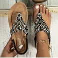 thumbnail image 2 of Leozcaa Women's Summer Flats Sandals Boho Rhinestone T-strap Flip Flops Elastic Ankle Strap Beach Shoes, 2 of 8