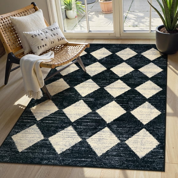 Lahome Machine Washable Area Rugs for Bedroom Aesthetic, 4x6 Soft Living Room Area Rug Non Slip Entryway Rugs, Moroccan Trellis Printed Black and Whi