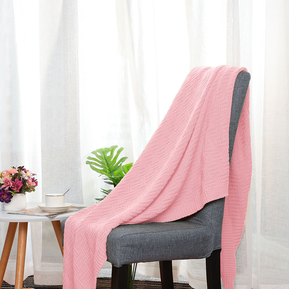 Light pink throw blanket