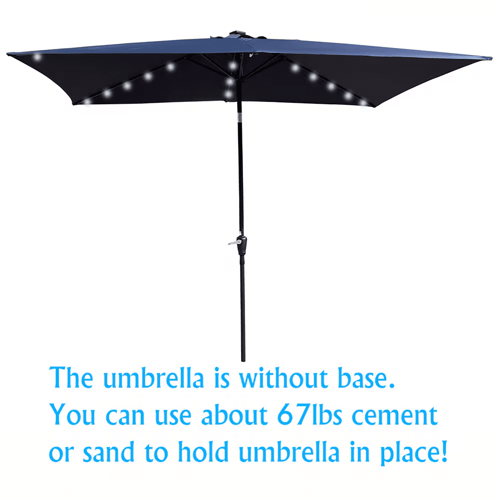 Howcool 10 x 6.5Ft Outdoor Solar LED Lighted Rectangular Market Umbrella Crank Tilt Sun Shade for Patio Pool