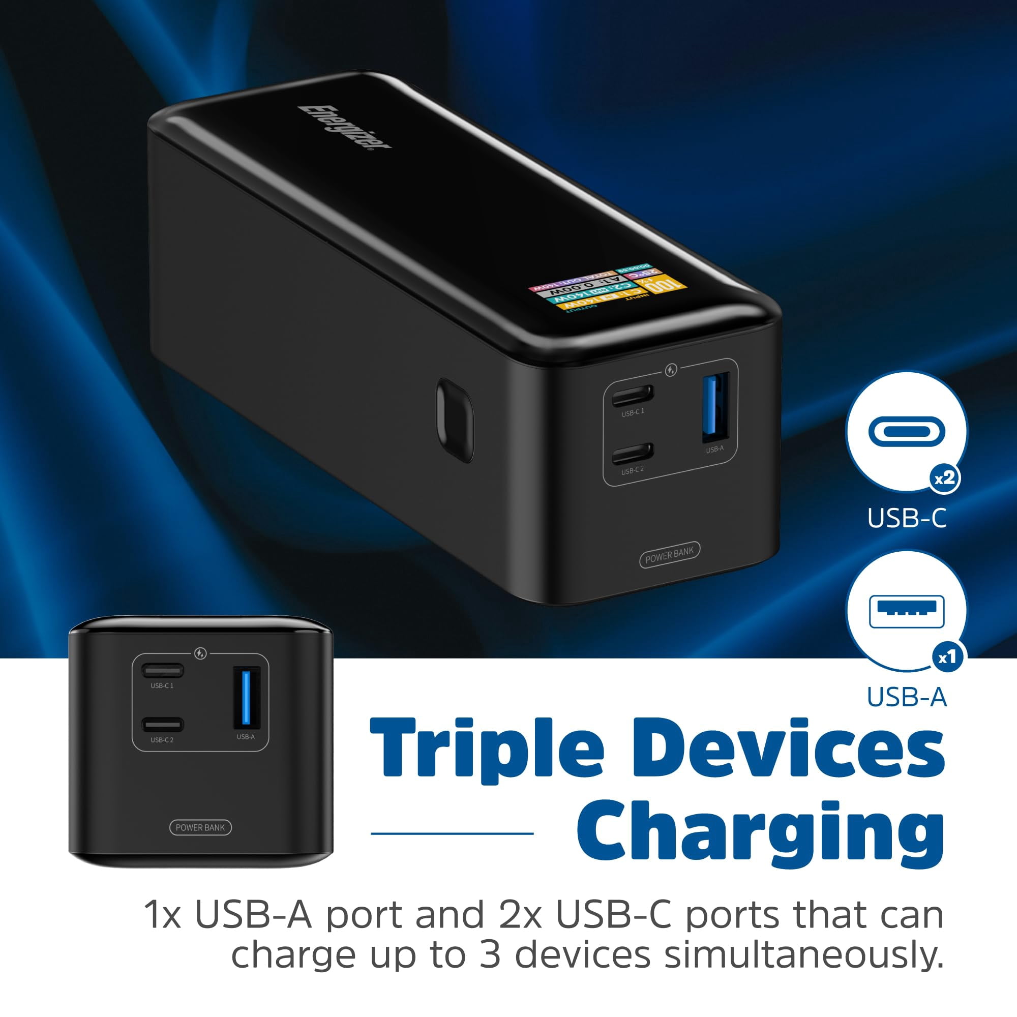 Energizer Power Bank 27000mAh with PD 140W USB-C Outputs Fast Charging Battery Pack USB-A 30W with Intelligent Digital LCD Display for Laptop, Tablet, Smartphone and etc_XP27000PD