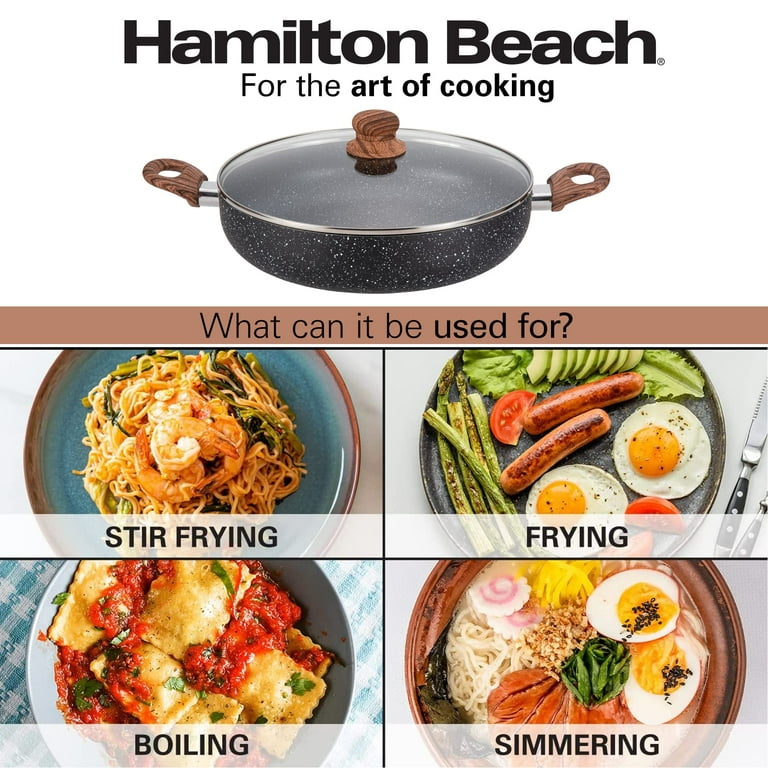 Hamilton Beach Cookware Set, 10-Pieces, Pots, Pans, and Glass Lids, No
