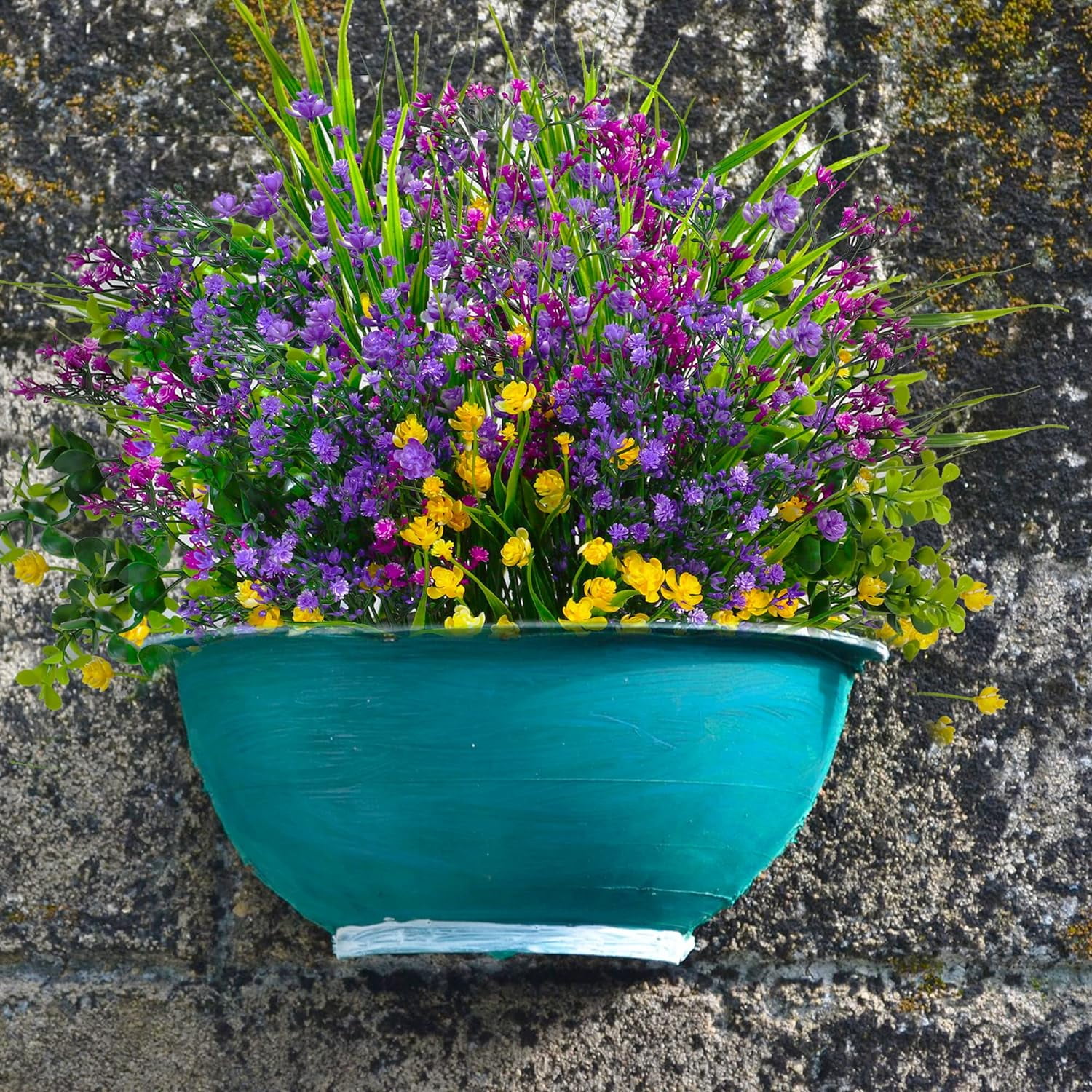 12 Bundles Artificial Flowers for Outdoors, UV Resistant No Fade Faux Plastic Shrubs Greenery Plants for Garden Patio Porch Window Box Home Indoor Farmhouse Hanging Planter Décor (Meadow Fresh)