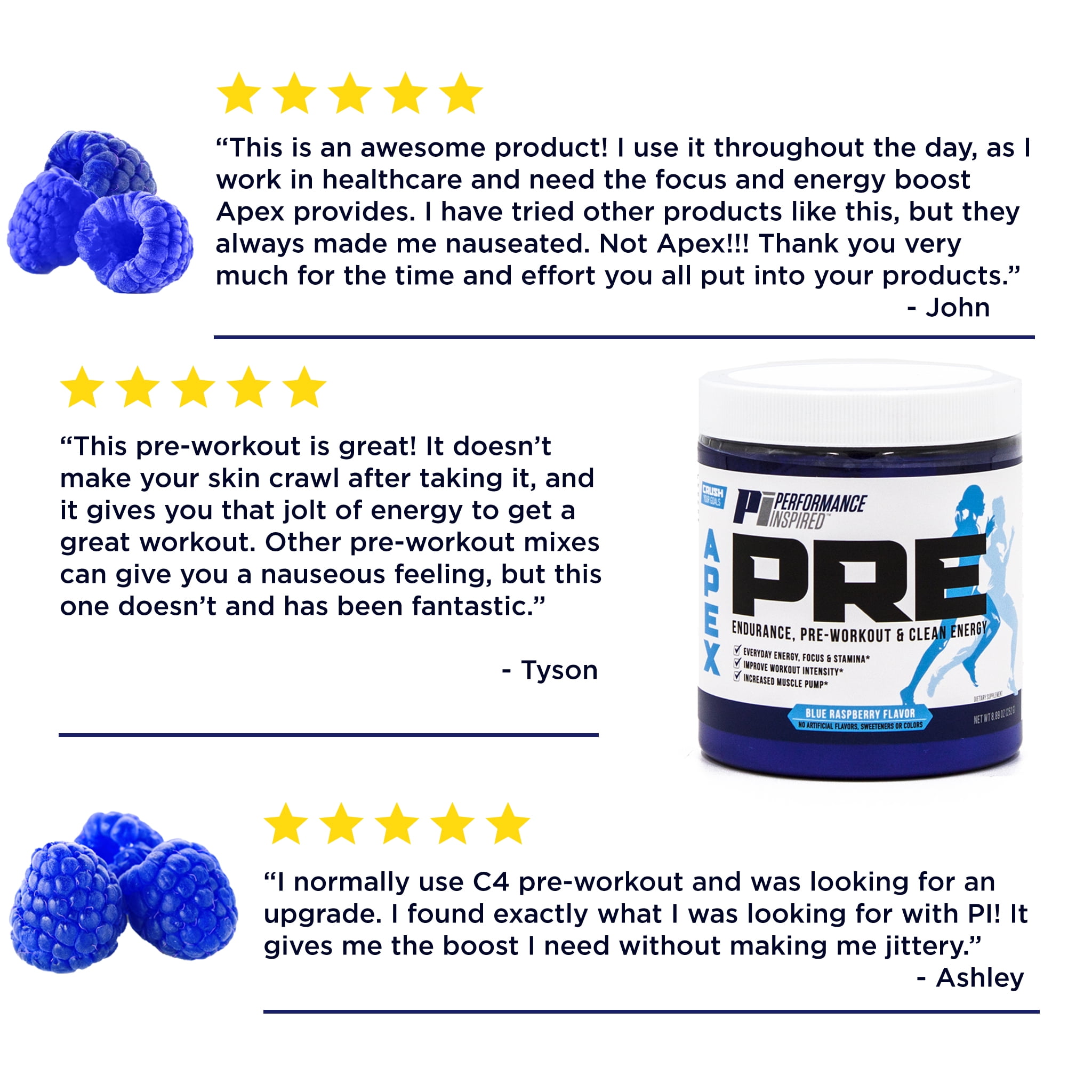 Performance Inspired APEX Pre-Workout Powder – Energy & Endurance – Natural  - Gluten Free Formula - Blue Raspberry – 30 Servings - Walmart.com