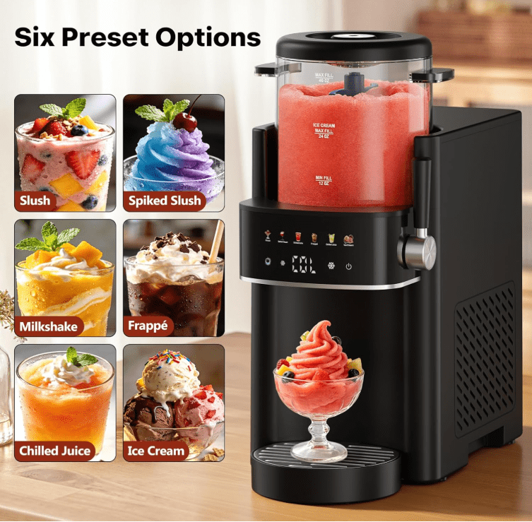 LWQ Slushie Machine, Ice Cream Maker, Slushy Machine for Home and Families, No ice needed with Rapid Chill & Temperature Control, Multi-function for Margarita, Frappé, Easy to Clean (Black)