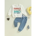 thumbnail image 3 of Baby Toddler Boys Pants Clothing Set, 0 6 12 18 24 Months 2T 3T Long Sleeve Crew Neck Letters Print Sweatshirt with Elastic Waist Sweatpants Infant Clothes, 3 of 9
