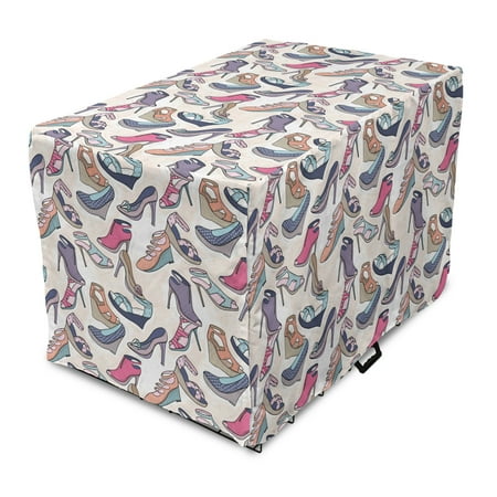 Fashion Dog Crate Cover  Footwear Themed Colorful Doodle Shoes Elements Women High Heels Illustration  Easy to Use Pet Kennel Cover Small Dogs Puppies Kittens  7 Sizes  Multicolor  by Ambesonne