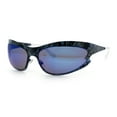 thumbnail image 4 of Color Camouflage Metal Frame Wrap Around Oval Sport Sunglasses Blue Brown Camo - Blue Mirror, 4 of 8