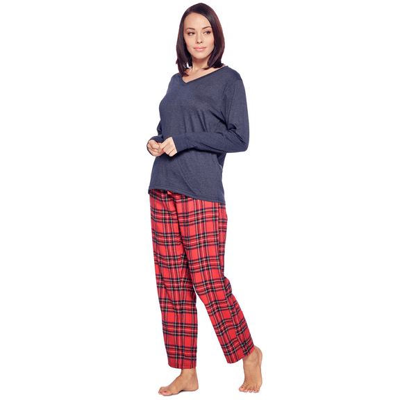 Ashford & Brooks Women’s Cotton Long-Sleeve Top Flannel Pants Pajama Sleepwear Set