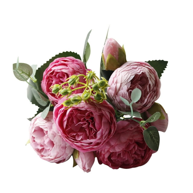 Meitianfacai Artificial Flowers, Fake Peony Silk Bouquet Decor Plastic Realistic, Beautiful Wedding Valentines Bouquet Decor Artificial Peony Flowers Fake Spring Flowers