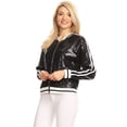 thumbnail image 3 of Veste Bomber à Rayures et Sequins à Manches Longues pour Femmes avec Fermeture Éclair à l'Avant, 3 of 5