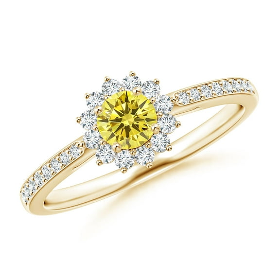 ANGARA Floral Halo Lab Grown Yellow Diamond Ring for Women in 14K Yellow Gold (Size-4.2mm| Color-Fancy Intense| Clarity-VS) | Anniversary, Jewelry Gift for Women | Lab-Grown Yellow Diamond Ring