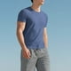 thumbnail image 5 of Blusas y camisas de manga corta y cuello redondo para hombre, estilo casual, de color liso, transpirables, de poliéster, para fitness, de manga larga y cuello redondo., 5 of 9