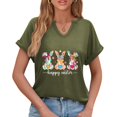 thumbnail image 4 of Corto para las Mujeres Casual Verano 2025 Pascua Impresión V-Cuello Camiseta, Ligero 95% Poliéster 5% Spandex Top para Toda la Temporada Hogar Y Diario, 4 of 7