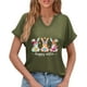 thumbnail image 4 of Corto para las Mujeres Casual Verano 2025 Pascua Impresión V-Cuello Camiseta, Ligero 95% Poliéster 5% Spandex Top para Toda la Temporada Hogar Y Diario, 4 of 7