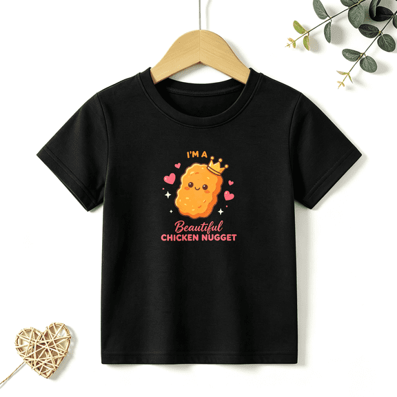 Girls Graphic Tees I'm A Beautiful Chicken Nugget Cartoon Kids T Shirt Funny Food Tee 100% Cotton Short Sleeve Soft Tops 4-13Y