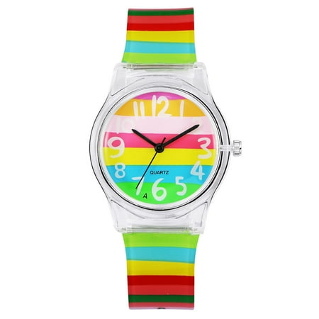 Ewatch Time Teacher Watch Zeiger New Cool Kids' KW019 Analog Lovely Time Teacher Young Girls Teen Wrist Watch with Multi-color Silicone Band ()
