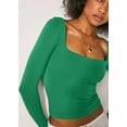 thumbnail image 2 of Women's Sexy Long Sleeve Square Neck Tops Slim Fitted Double Lined Basic Shirts, 2 of 3