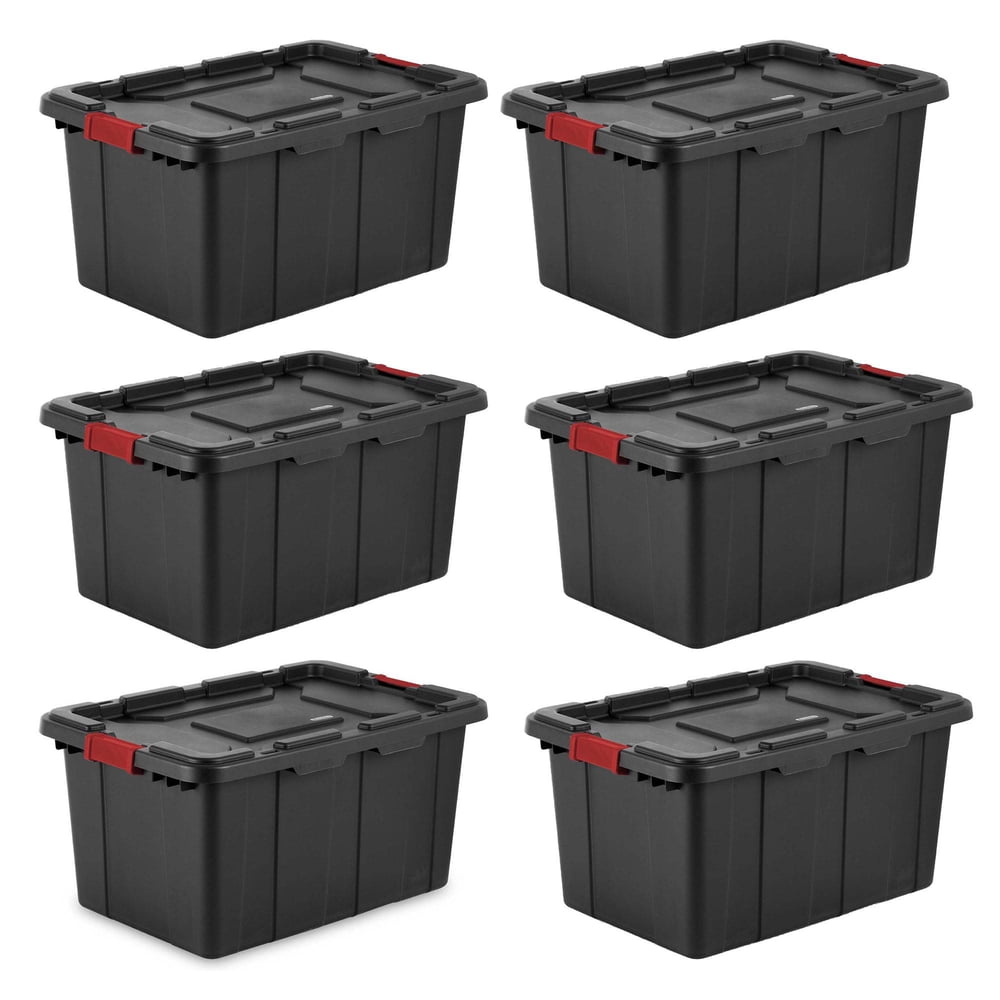 Sterilite 27-Gallon Durable Rugged Industrial Tote w/Red Latches, Black