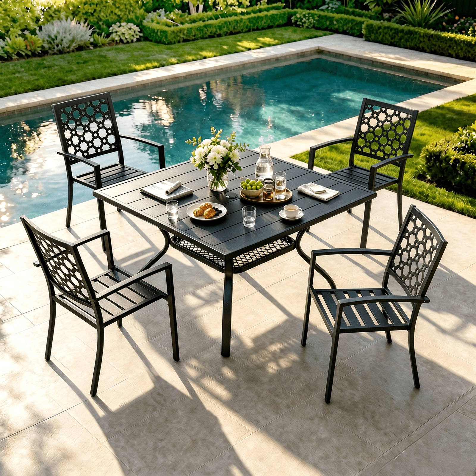 Stackable Outdoor Patio Chairs Set of 2, Black Wrought Iron Metal Outdoor Dining Chairs 450LBS, High Back Heavy Duty Durable  Outdoor Bistro Chair for Outside, Lawn, Backyard, Deck, Exterior, Porch