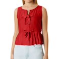 thumbnail image 2 of Women's Tank Tops Women'S Blouse Solid Color Tie With Bow Sleeveless Shirt Casual,Red Women's Tanks & Camis XL, 2 of 5