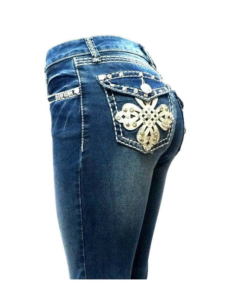 Jack David Rhinestone Studs Dark Wash Denim Flap Pocket Bootcut