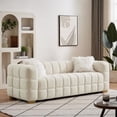 thumbnail image 3 of Fithood (Beige) Wide Square Arm Teddy Velvet Rectangular Sofa, 2 Pillows, 3 of 5