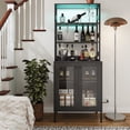 thumbnail image 2 of 67" Tall Kitchen Pantry Cabinet with Power Outlets & LED Lights - Multi-Functional Bar Cabinet with Glass Doors -torage Shelves & Microwave Stand for Dining Room,Hallway - Tempered Glass Door Black, 2 of 8