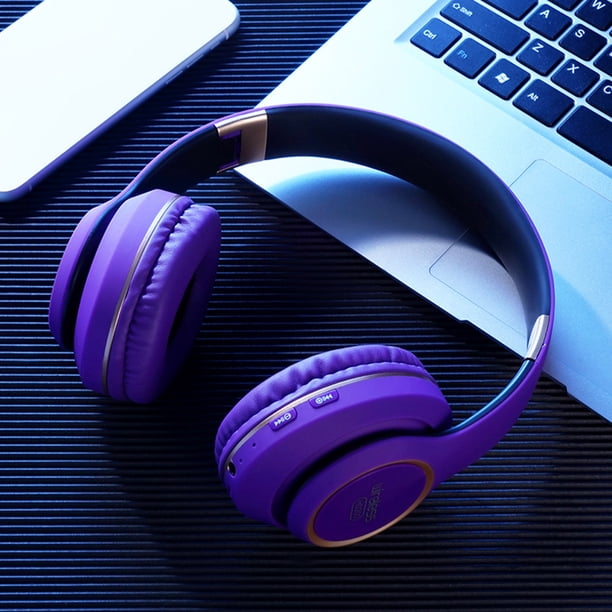 Auriculares inalámbricos de alta artesanía, llamada Bluetooth, subwoofer, Bluetooth 5.0, ranura para tarjeta, carrera, fitness, juegos, deportes, púrpura