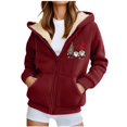 thumbnail image 3 of USSUMA Women's Sweatshirt Jacket Hoodie Womens Long Sleeved Full Zipper Pocket Jacket Print Casual Oversized Outerwear Lady Festival Fall Winter Top Wine, 3 of 4