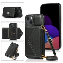 Dteck for iPhone 13 mini Crossbody Wallet Case, PU Leather Phone Case with Card Holder Shoulder Strap Purse Cover for Women Men Compatible with iPhone 13 mini,Black
