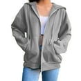 thumbnail image 2 of Fashion Women' Zip Up Hoodie Retro Hooded Jacket with Zipper Womens Hoodie Jacket with Sweatshirt Solid Color Sweatshirt Coat for Women - Grey L, 2 of 10