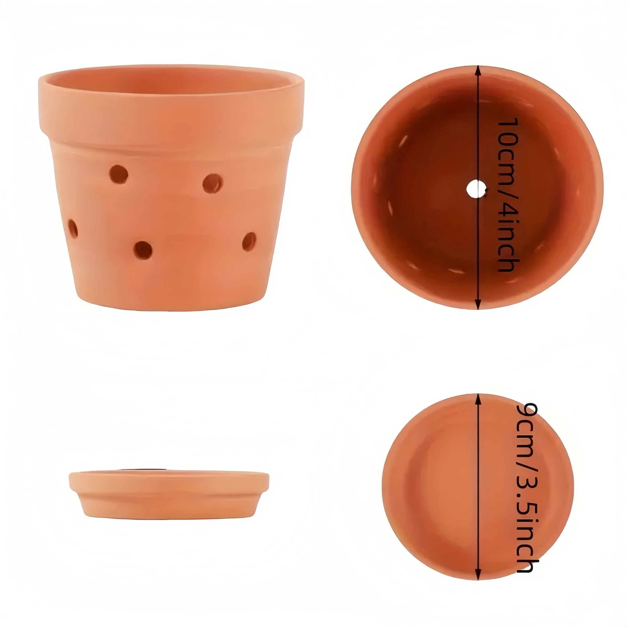 6-Piece 4" Terracotta Orchid Pots With Drainage Holes & Saucers - Classic Clay Planters For Enhanced Air Flow, Perfect For Indoor & Outdoor Orchids