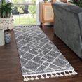 thumbnail image 1 of Diamond Weave Plush Polypropylene Indoor Shag Runner Rug with Fringe - 2’ 7” x 8', Cream-Black, 1 of 10