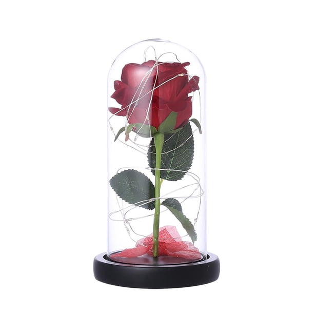 Rose Flower Glass Cover Con Lámpara Adornos Decorativos Led Rose Flower Cateissary HA023270-00