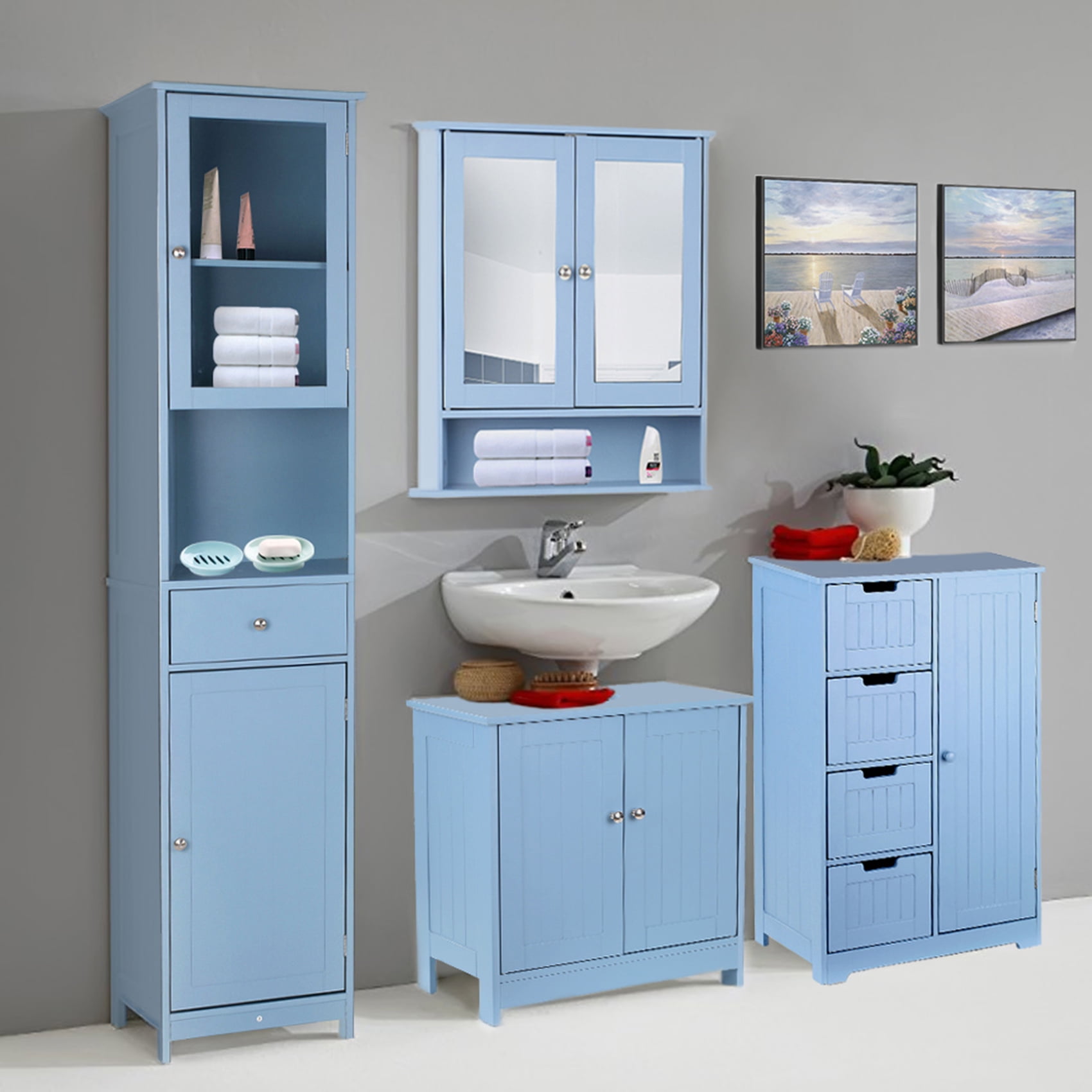 IKayaa Modern Under Sink Storage Cabinet With Bathroom Vanity Furniture US Ship 
