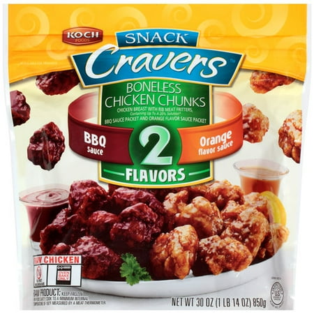 Koch Foods Snack Cravers Boneless Chicken Chunks with BBQ and Orange Sauces, 32 oz