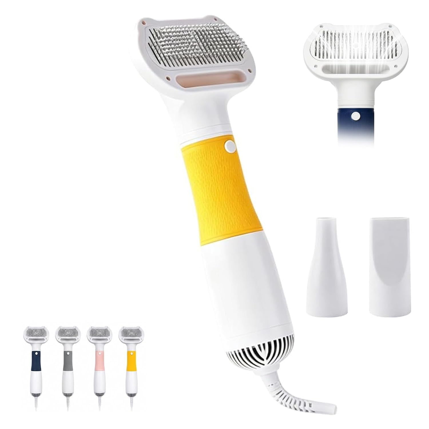 3-in-1 Pet Hair Dryer Comb Three Adjustable Temperature Settings; Detachable Nozzle Quiet and Portable Suitable for All Pets（Yellow）