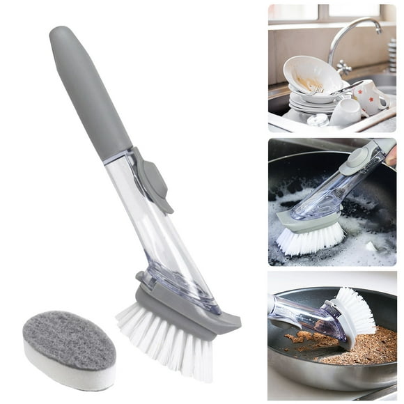 TopLLC Dish Bowl Washing Cleaning Brush Long Handle Pot Brush Soap Dispenser Kitchen Sink Washing Tools Automatic Sponge Dishwasher Brush