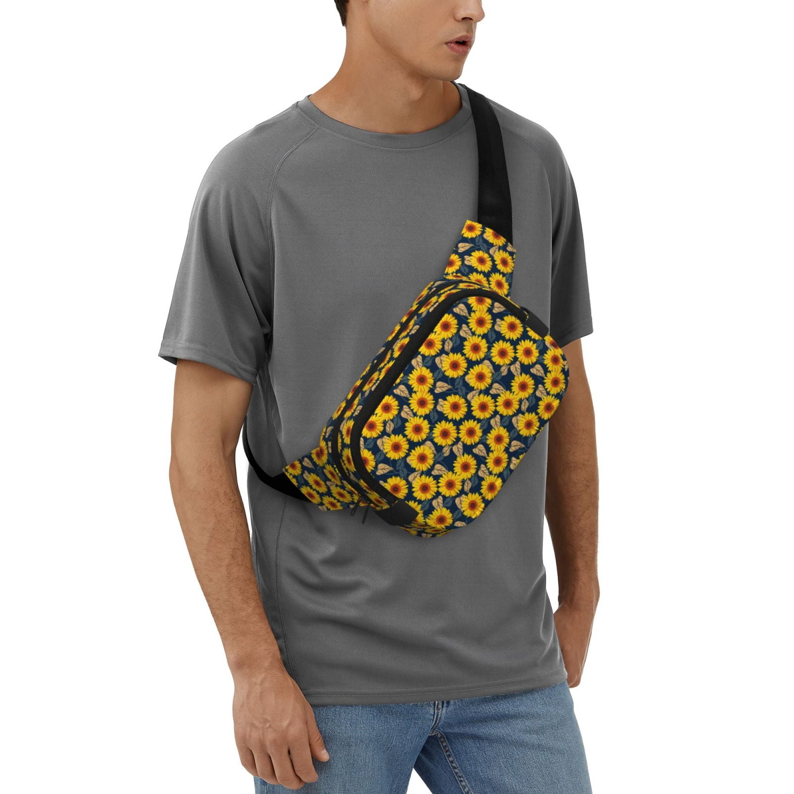 Picia Sunflowers Print Square Double-Layer Waist Bag Mini Adjustable Waist Belt Bag Exercise Running Travel Hiking