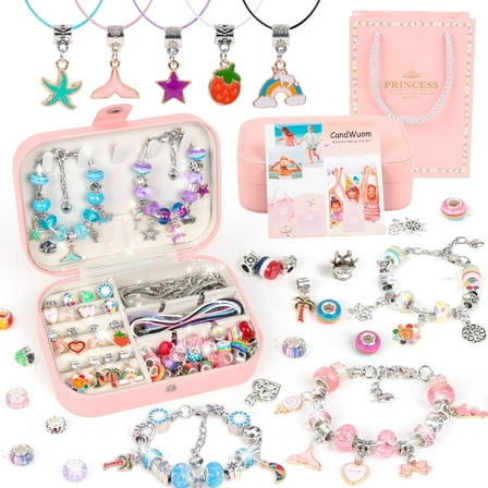CandWuom 120 Pcs Charms Bracelet Making Kit, Girls Jewelry Making Kit, Crafts Gifts for Teen Girls Ages 5 6 7 8-12, with a Portable Bracelet Organizer Box