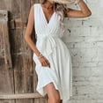 thumbnail image 2 of Women White Dress Formal, Chiffon Sleeveless A-Line Dress, Summer Wrap V Neck High Waist Midi Dresses with Belt Flowy Beach Vacation Sundress Patchwork Dress White XL, 2 of 6