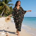 thumbnail image 3 of SEANATIVE Women Kaftan Beach Coverup Dress Plus Size Caftan Side Slits Maxi Dress Stylish Loungewear Trendy Swimsuit Cover Up for Beach Pool Vacation, Butterfly Mushroom Flower Black, 3 of 7