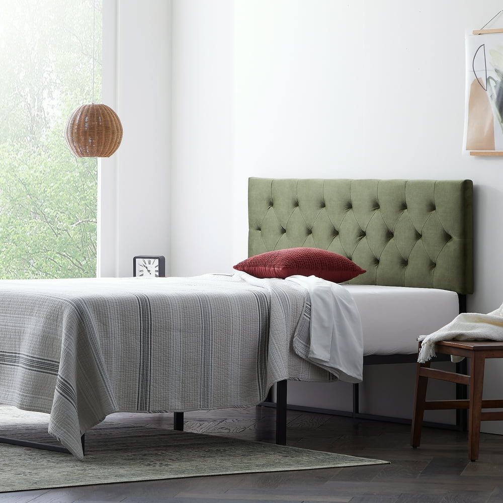 Rest Haven Contemporary Tufted Adjustable Velvet Headboard, Full, Green