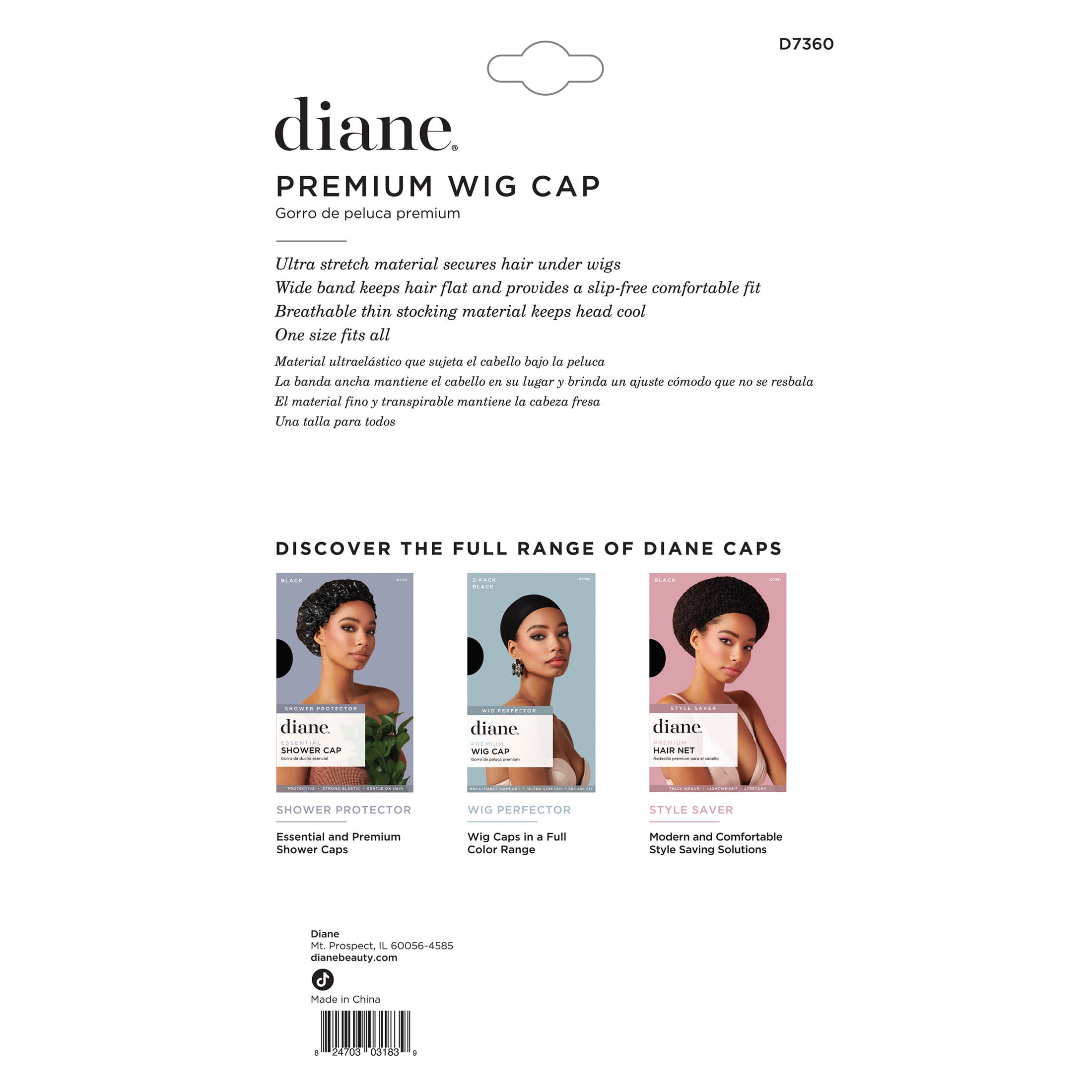 Diane Premium Wig Nylon Cap, Breathable Adult Stretch Cap, 2-pack, Black