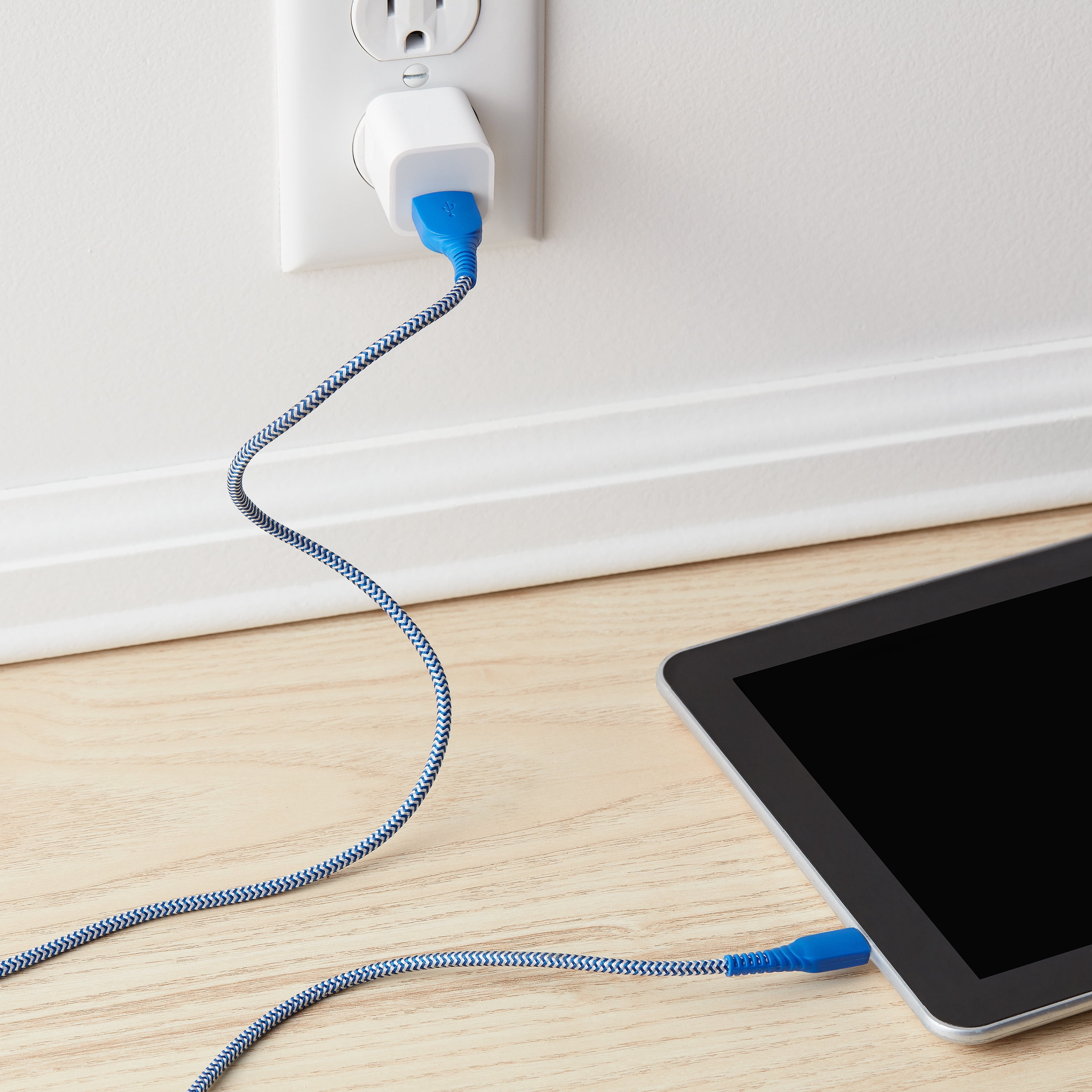 onn. 6' Braided Micro-USB to USB Cable, Blue