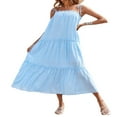 thumbnail image 4 of PENGXIANG Robe Longue Maxi à Bretelles Spaghetti d'Été pour Femmes Robe à Volants Haute Basse Robe Longue Ample à Étages Fluide de Plage Abricot TG, 4 of 5