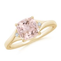 ANGARA Natural Split Shank Cushion 1.2 ct Morganite Solitaire Ring in 14K Yellow Gold for Women | Birthday, Anniversary, Jewelry Gift for Women | Natural Morganite Ring